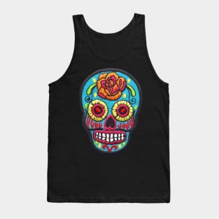 Sugar SKULL Blue mexican embroidery day of the dead flowers colorful calaverita Tank Top